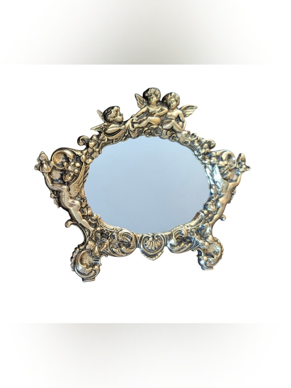 Vintage Gold Cherub Wall Mirror Ornate Rococo Vanity Decor